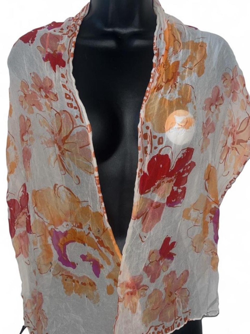 Lightweight Floral Scarf in Orange & Pink - Picture 2 of 2